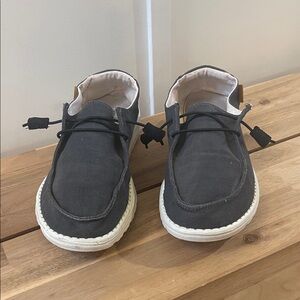 Hey Dude Wendy Dark Charcoal Gray Slip-On Canvas Shoes with White Sole